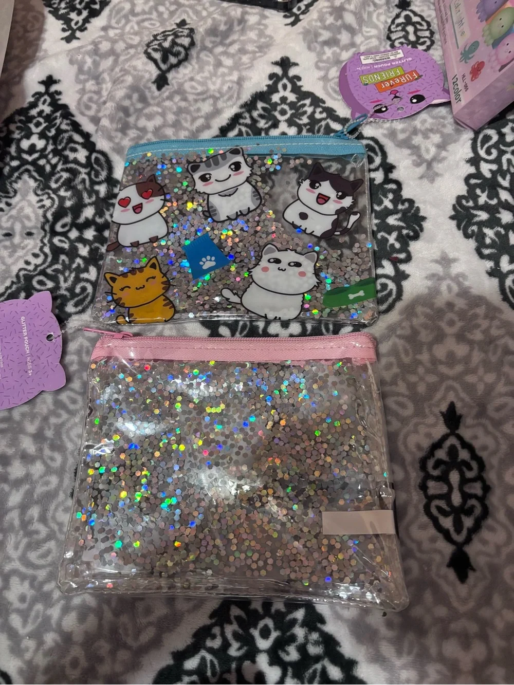 Glitter Pet Faces Zip Pouch Set - Blue & Pink